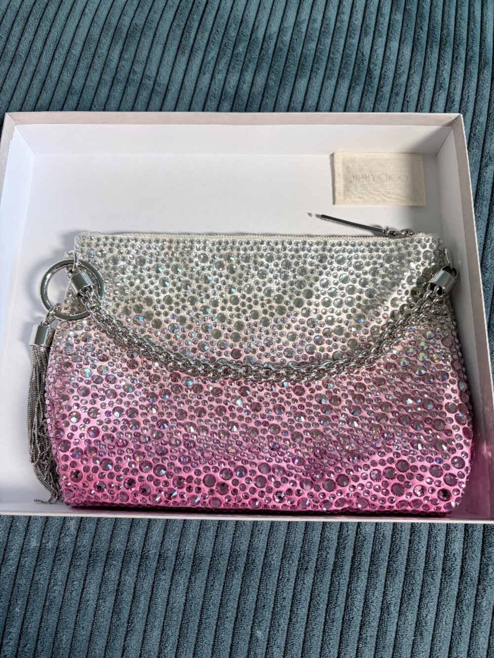 Like New! RARE Jimmy Choo Callie bag in pink ombré satin w/rhinestones***